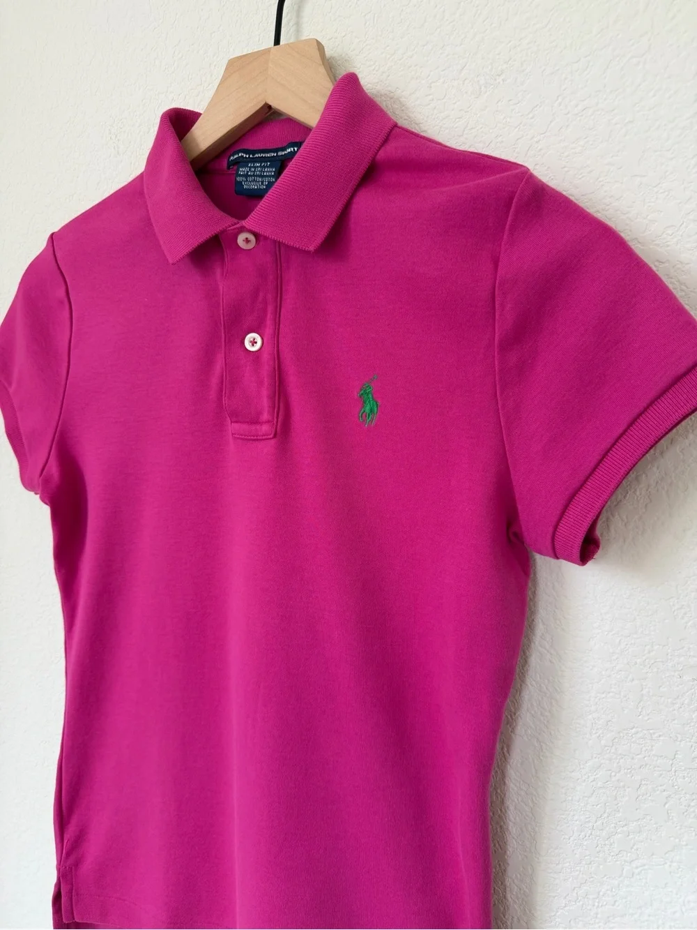 Ralph Lauren Sport Girls Bright Fuchsia Polo with Green Pony Small